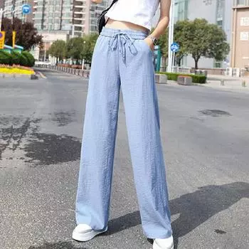 Минималистичные однотонные брюки на шнурке, повседневные длинные широкие брюки с эластичной резинкой на талии, женская одежда M чёрный