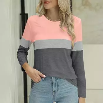 Минималистичные полосатые женские футболки Дизайнерские футболки с круглым вырезом и длинными рукавами Модная уличная женская одежда Топы Свободный трендовый пуловер S