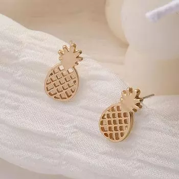 Минималистичные полые серьги-гвоздики с ананасами для девочек, креативные маленькие серьги-гвоздики с фруктами из золотого сплава, европейские и американские ювелирные изделия золотой