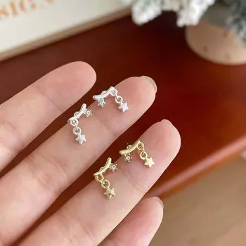 «Минималистичные серьги-подвески Shining Meteor для женщин — серебряная игла, изысканный универсальный дизайн для повседневного ношения»