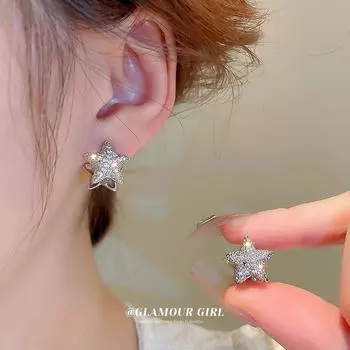 «Минималистичные серьги с бриллиантами в форме звезды из циркона»: «Высококачественный холодный стиль для женщин» серебряный