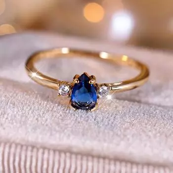 Минималистичные штабелируемые кольца с цирконом для женщин, винтажное кольцо грушевидной огранки с королевским синим камнем и каплей воды, кольцо золотого цвета, свадебные украшения 6 синий/золотой