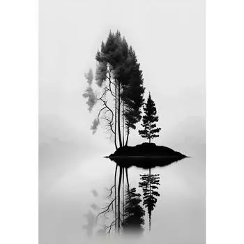 Минималистичный черно-белый горный пейзаж с деревом и вороной, принт, холст, абстрактное настенное искусство, декор для гостиной, дома 21cm30cm NoFrame