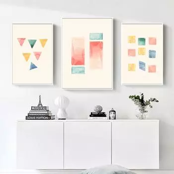 Минималистичный геометрический постер, акварель, холст, картина, треугольники, прямоугольник, искусство, геометрический декор, картина для гостиной, домашний декор 21*30cm