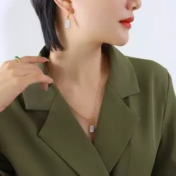 Минималистичный индивидуальный натуральный белый ракушка OT пряжка длинный фирменный кулон ожерелье глянцевые элегантные серьги комплект ювелирных изделий