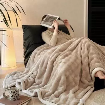 Минималистичный молочный бархат, теплый и утолщенный кролик, плюшевое пузырчатое одеяло, чехол для дивана, одеяло для кондиционирования воздуха, одеяло для сна в офисе 100x150