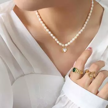 Минималистичный нерегулярный пресноводный жемчуг белая морская ракушка кулон в форме сердца для женщин ювелирные изделия титановая сталь 18 карат ожерелье для девушек и девушек