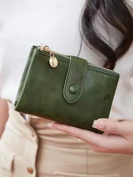 Минималистичный женский кошелек, короткий, трехслойный, большой емкости, с двойной молнией, держатель для карт, удостоверение личности, кредитная банковская карта, сумка для денег