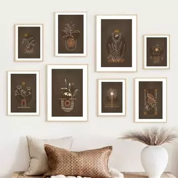 Минималистские растения, формы, цветы, настенная живопись на холсте, плакаты на скандинавскую тему и принты, абстрактные настенные картины для декора гостиной 21cm30cm NoFrame