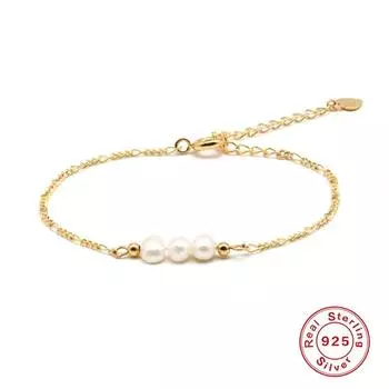 Минималистский браслет из стерлингового серебра 925 пробы с жемчугом, три браслета с пресноводным жемчугом, простой повседневный женский браслет для поездок на работу 925 silver золотой