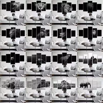 Минималистский постер с животными, лев, леопард, орангутанг и слон, холст, картина, 5 шт., модульная картина, принт, настенное искусство, домашний декор 20x35cm*2 20x45cm*2 20x55cm*1