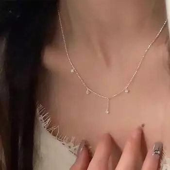 Минималистский стиль Цирконий Капля воды бахрома ожерелье Женский Простой Личность Темперамент Универсальный Повседневный Личность Цепочка на шею Цепочка на ключицу