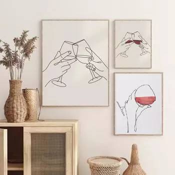 Минималистичный стиль, винные линии, художественные бокалы для вина, холст, живопись, постеры для украшения гостиной, домашний декор, картины для интерьера 21X30cm No Frame