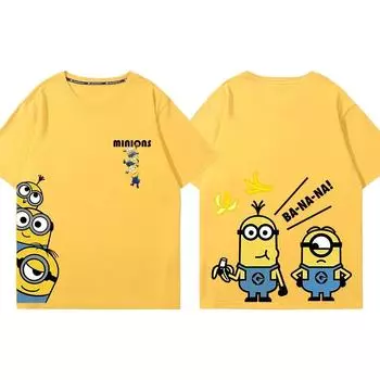 MINISO Футболка с принтом аниме и мультфильма «Губка Боб» для детей и подростков, летняя, смешная, с круглым вырезом, футболка, одежда с коротким рукавом для мальчиков и девочек 100