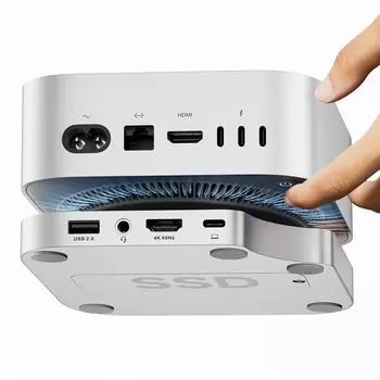 Minisopuru iExpandMate MINI4PRO Mac Mini M4 Dock 4 ТБ NVMe SSD Mac Mini Подставка для M4 и M4 Pro x Silver (4K@60 HDMI, корпус M.2, концентратор, 2024, TF/SD
