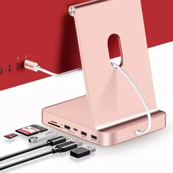 Minisopuru USB C Hub для iMac 24 дюйма iMac USB Hub поддерживает NVMe iMac Аксессуары для iMac iMac USB-адаптер с USB C USB A SSD 2021/2023, M.2 SSD, розовый