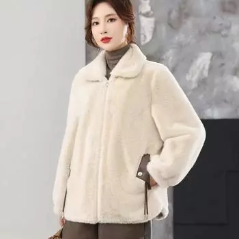 Mink coat women s high-end design new short lapel whole mink fashion autumn and winter thickened imitation mink fur M слоновая кость