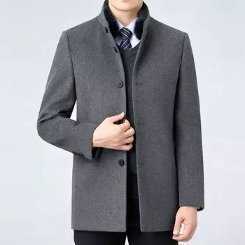 Двустороннее кашемировое пальто с воротником из норки для мужчин, воротник-стойка, подкладка из пуха, шерстяное пальто среднего возраста, мужское шерстяное пальто 170