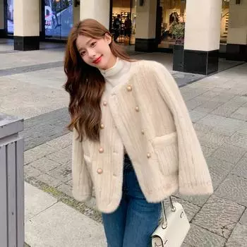 Mink fur coat women s winter 2024 new Xiaoxiangfeng imitation sheep shearing fur integrated lamb wool coat S серый