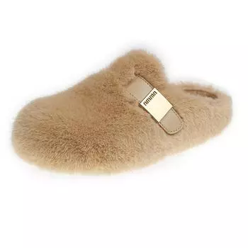 Mink hair thick bottom heightening fluff slippers women s wear 2025 new autumn and winter high-end plush cotton slippers 35