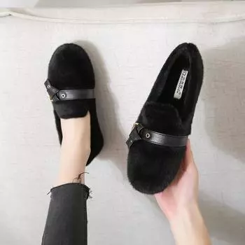 Mink shoes women s winter wear velvet Internet celebrity Doudou shoes lazy one pedal women s shoes single shoes large size 41-43 trend 34