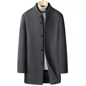 Mink Stand-up Collar Wool Coat, Removable Goose Down Lining, Double-sided Wool Coat, Men s Medium-length Cashmere Coat M чёрный