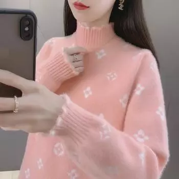 Mink Velvet Women s Half Turtleneck Sweater - Stylish, Thickened Base Top for Autumn/Winter 2024 One Size розы красного