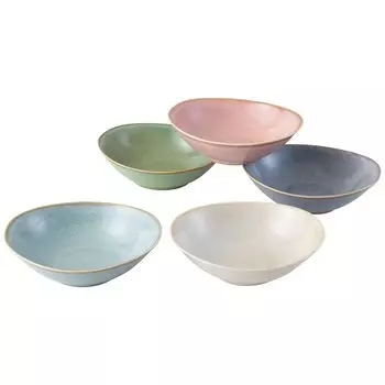 Mino ware bowl, plate, approx. 15 x 13 cm, set of 5, oval, colorful, made in Japan 20584