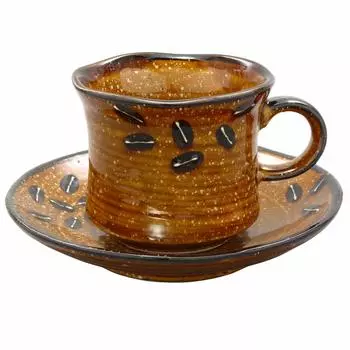 Mino ware coffee bowl plate beans brown made in Japan 502-16
