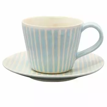 Mino ware coffee bowl plate striped blue 582-12