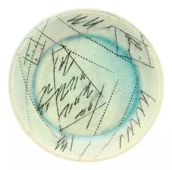 Mino Ware Hideki Hayashi 3.5 inch small plate diameter approx. 11cm blue and white line engraving 119-0008