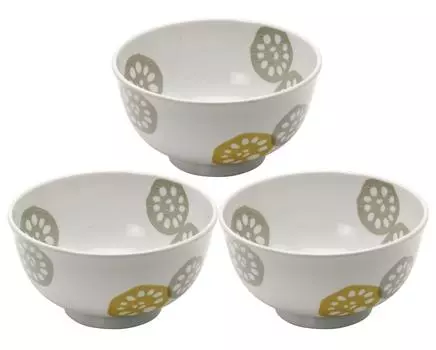 Mino Ware Lightweight Rice Bowl Bowl Set of 3 Lotus Root Pattern Yellow Approx. Diameter 16.5 x Height 8.6cm Tableware Set Ceramic Microwave