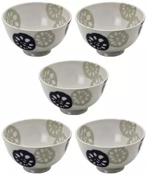 Mino Ware Lightweight Rice Bowl Set of 5 Lotus Root Blue 148317(5)