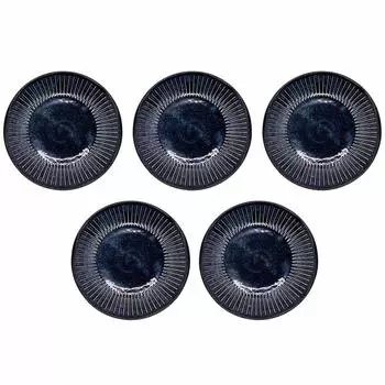 Mino ware lightweight serving plates, diameter approx. 17cm, set of 5, sea blue, made in Japan 506-11