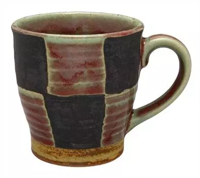 Mino ware mug cinnabar checkered pattern