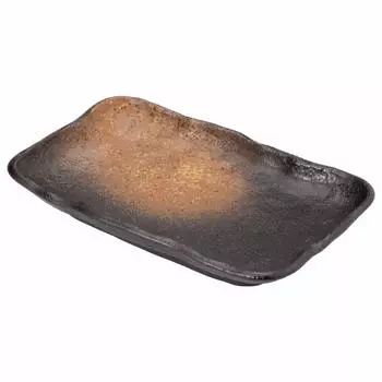 Mino ware plate, long plate, pottery plate, approximately 21 x 14 cm, black Bizen, made in Japan K80294