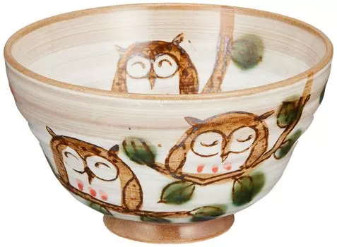 Mino Ware Rice Bowl Approx. 12cm Friendly Owl Red Made in Japan 132-1017