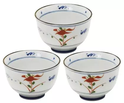 Mino ware Sencha set of 3 dyed red 139377(3)