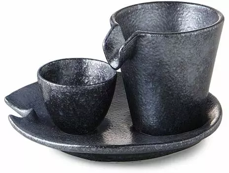 Mino Ware Серебряный Черный Набор для холодного сакэ Фарфоровый Саке Уважение к Дню пожилых людей Подарочный подарок в коробке [Холодная чашка/Саке/Блюдце]