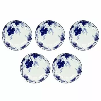 Mino ware serving diameter set of indigo dyed made in Japan plates, approx. 16cm, 5, grapes, 506-16
