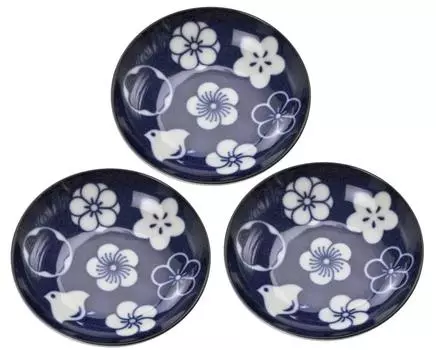 Mino ware small plate set of 3 plum plover 138769(3)