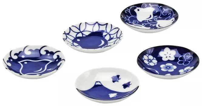 Mino ware small plate tableware set, bean plate, soy sauce plate, 5-piece set, diameter approx. 9.5cm, houndstooth Japanese tableware, microwave