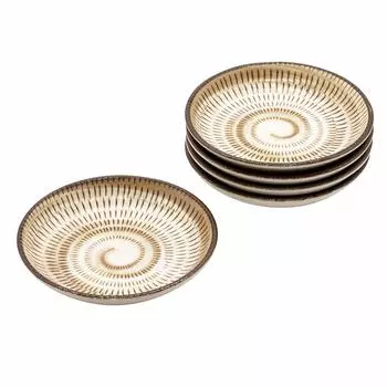 Mino ware small plates, diameter approx. 13cm, set of 5, Mino folk art, made in Japan 507-17