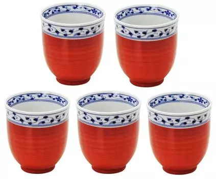 Mino ware teacup set of vermilion diameter x height capacity tableware microwave and dishwasher made in Japan 5, arabesque, approx. 7.5 8cm, approx.