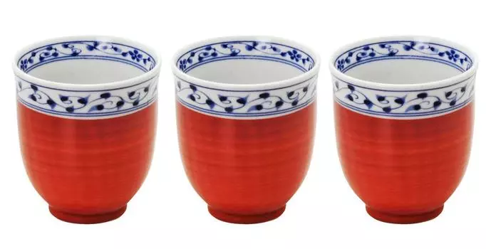 Mino ware teacup set of vermilion diameter x height capacity tableware microwave and dishwasher made in Japan 3, arabesque, approx. 7.5 8cm, approx.