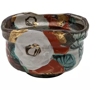 Mino Ware Wada Hitori Matcha Tea Tea 11 x 10 Golden Colored Made in Japan Bowl, Kutsu-shaped Bowl, Cup, cm, Kutsu-shaped, Camellia, 105-0044