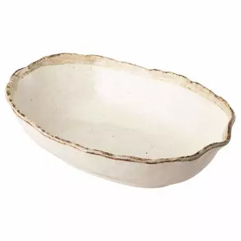 Mino ware white Karatsu leaf shaped bowl K72058