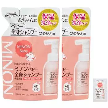 Minon Baby Whole Body Shampoo Refill 300mL Set of 2 with sample Baby soap Baby shampoo Can be used from 0 years old Foam type Moisturizing Anti-drying