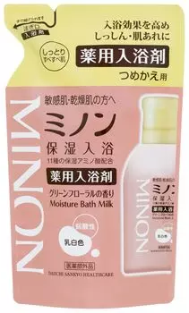 Minon Лечебная Увлажняющая Добавка для Ванны Запасной Блок 400 мл 10 Лечебная Добавка для Ванны Чувствительная Кожа Грубая Экзема Увлажняющая Предотвращение Сухости Слабо белый