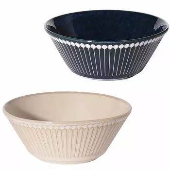 Minoru Pottery Mino Ware Albee 130 Pack Bowl 2 Color Set (Navy/Beige)